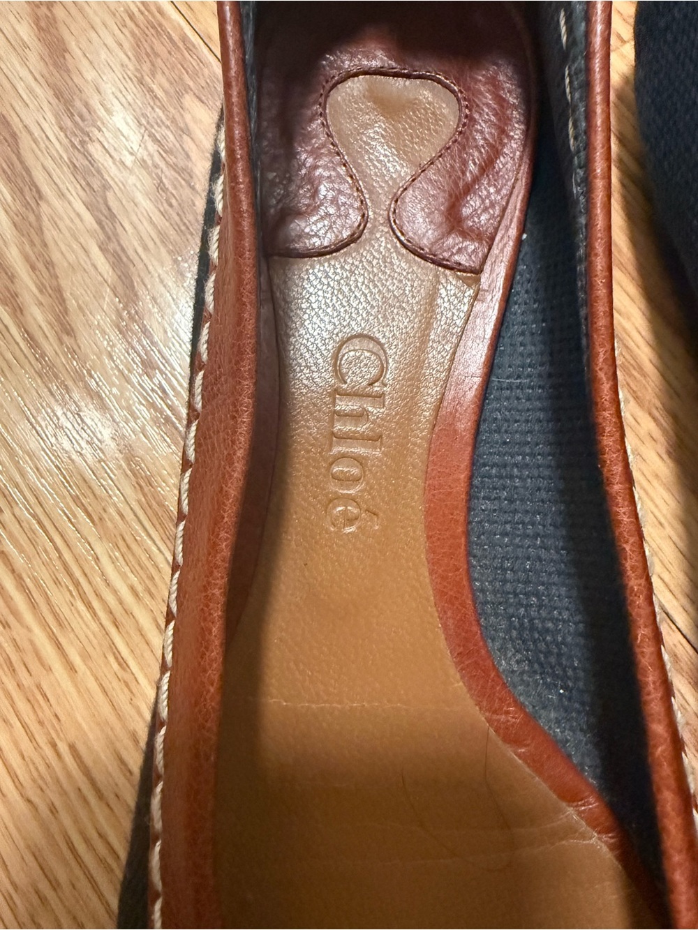 Chloe Brown Leather-Trim Black Canvas Flats with Buckle - Picture 4 of 12